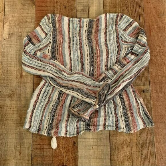 Blue rain women's size x-small long sleeve knit striped top with neck ties - Picture 10 of 11